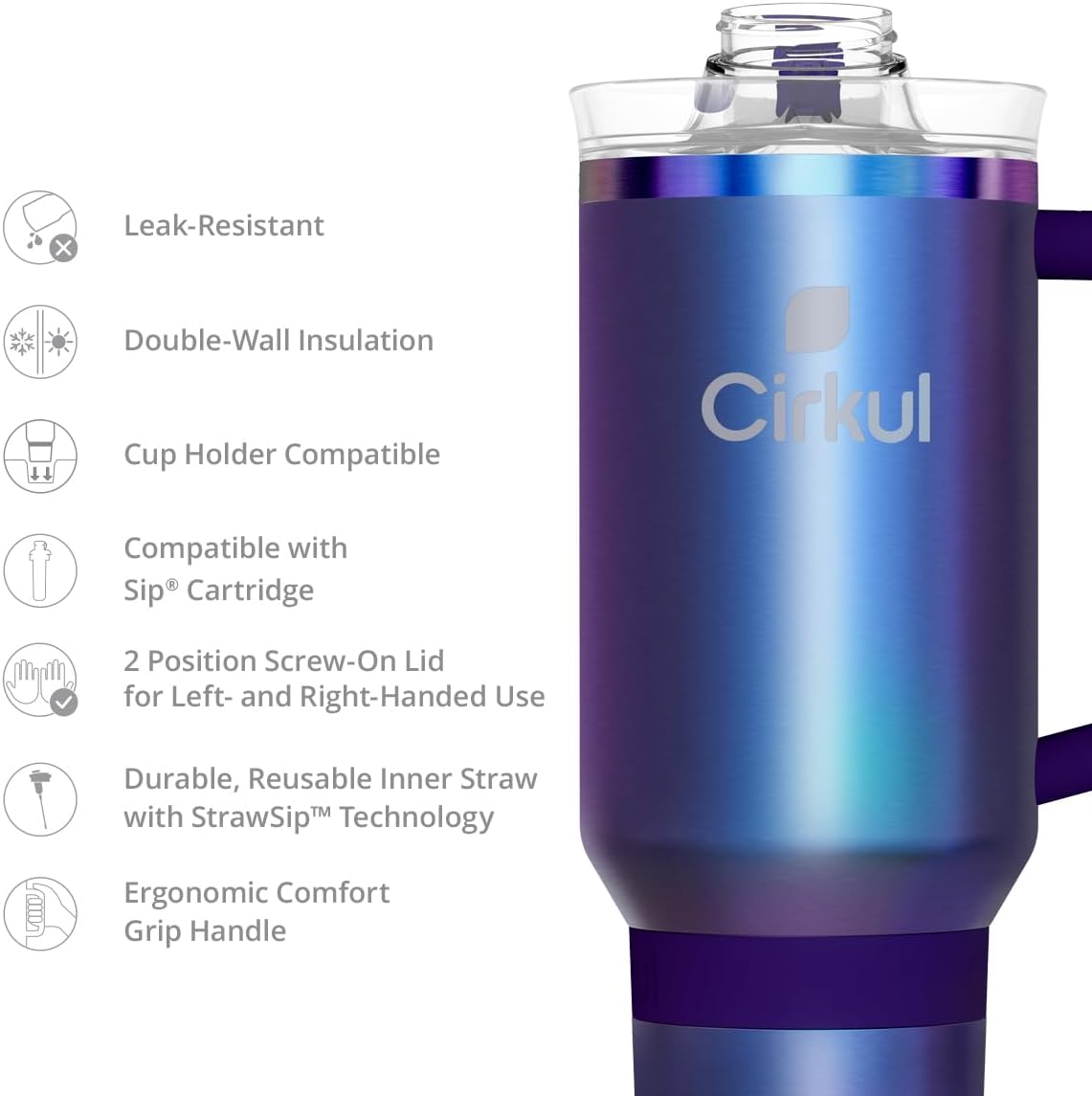 Cirkul 40oz. Chameleon Stainless Steel Tumbler with Handle, All-Day StrawSip, Double-Wall Insulated