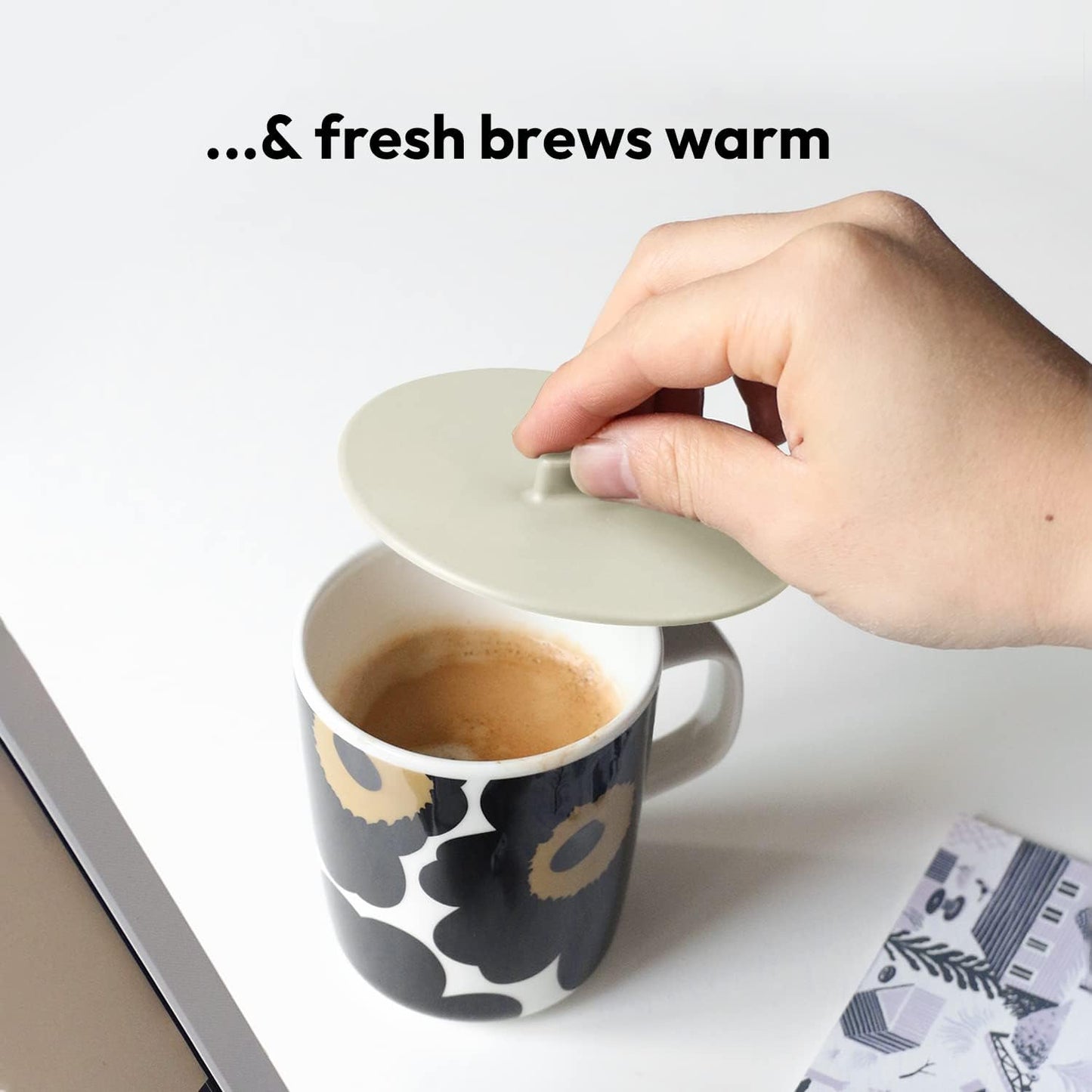 Carrotez Silicone Cup Covers for Drinks, 3.9 Inch Reusable Silicone Mug and Cup Lids for Steeping Coffee and Tea, Set of 2 - Cream