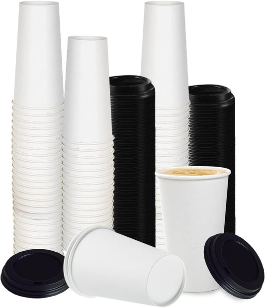 Smygoods White Disposable Paper Coffee Cups with Lids (20 OZ, 50 Count) For Hot Beverages, Tea, Espresso, Cocoa - To Go Drink Containers, Café & Office