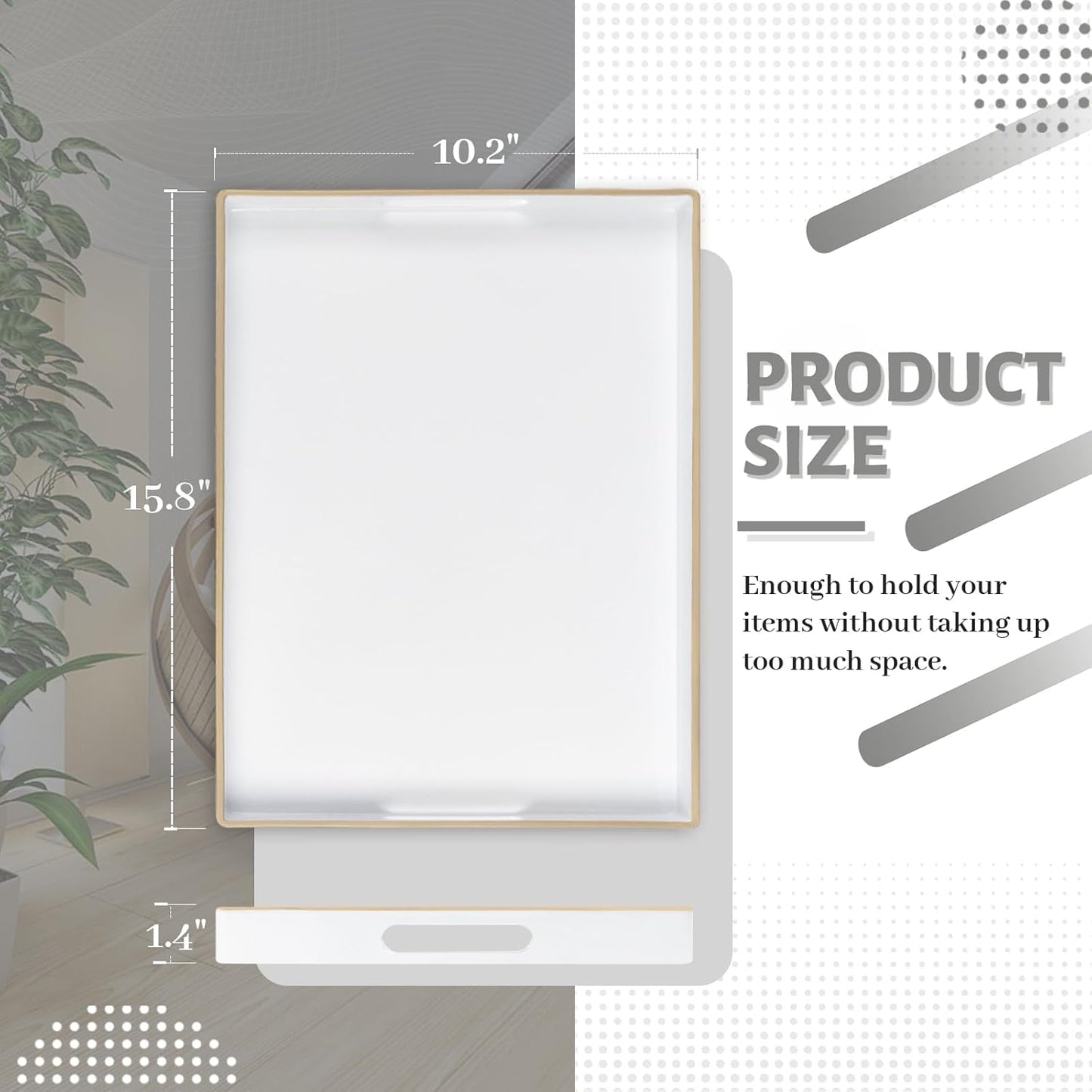 MAONAME White Decorative Tray for Coffee Table, Modern Serving Tray with Handles, Plastic Rectangular Tea Tray for Ottoman, Bathroom Decor, 15.8” X 10.2” x1.4