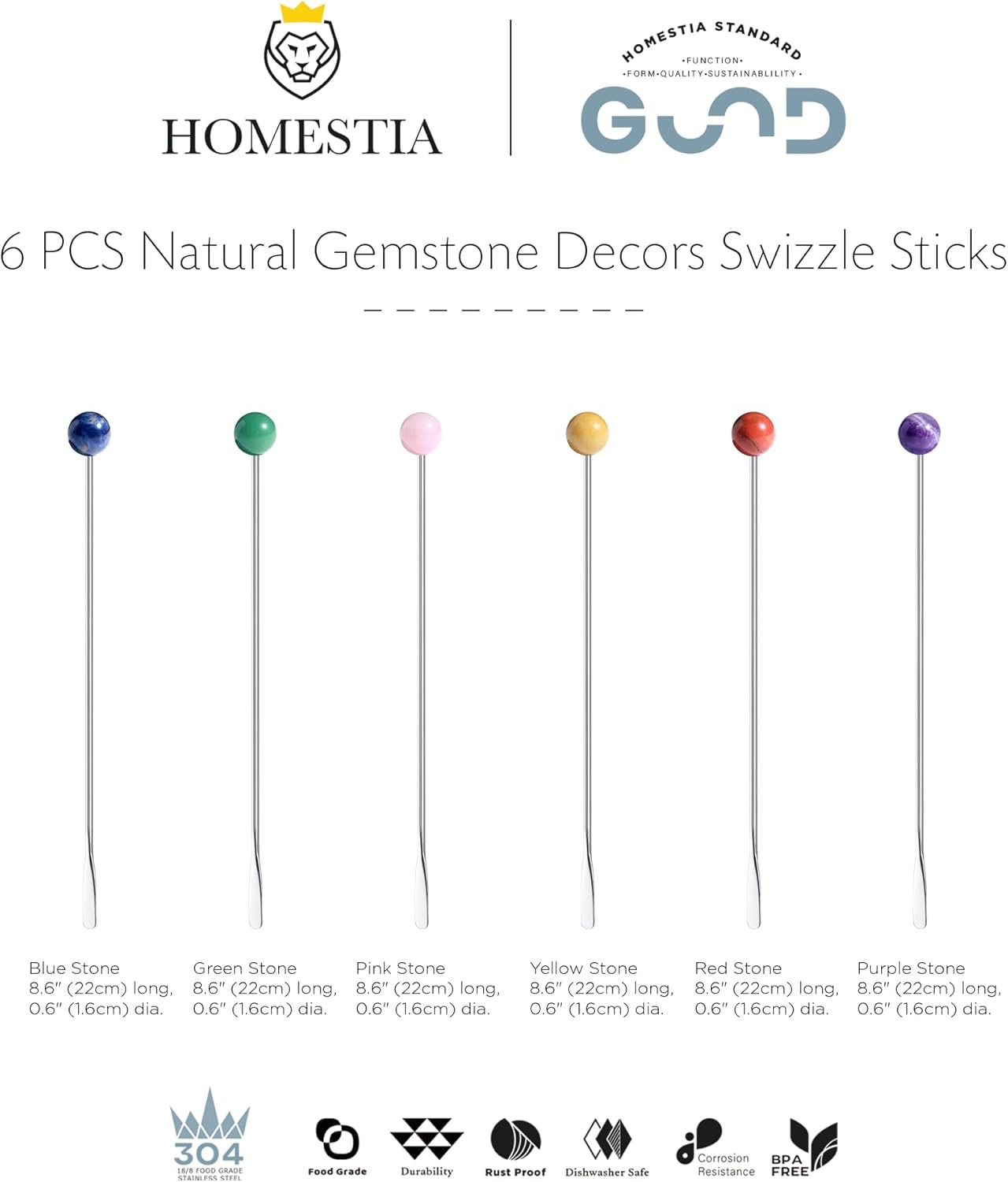 Homestia 6 PCS 8.6 Inch Metal Stir Sticks Coffee Stirrers Reusable Stainless Steel Swizzle Stick Drink Coffee Stirrers for Cocktail Beverage Milk Juices, Multicolor for Cocktail Chocolate