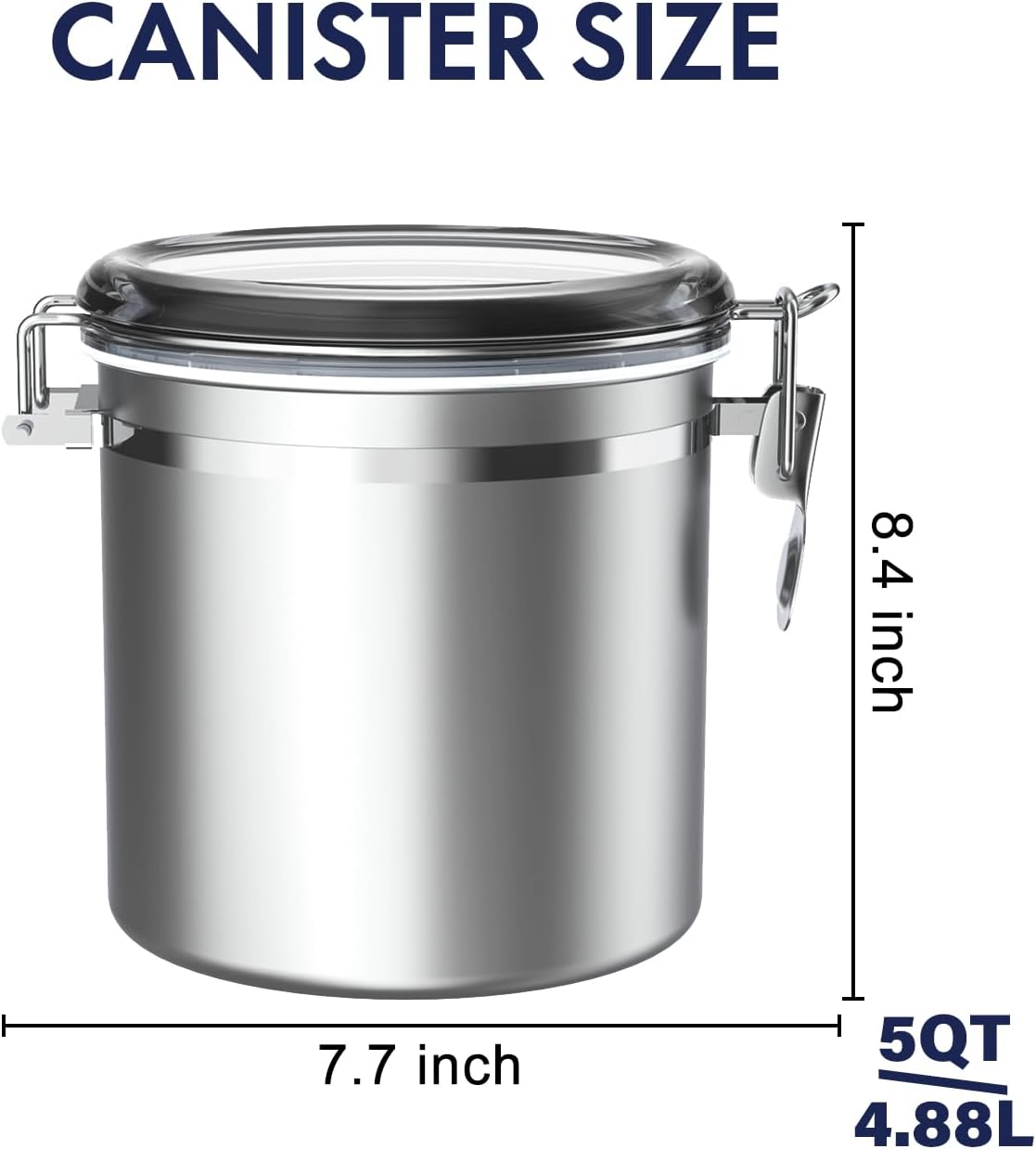 ENLOY 165oz Stainless Steel Airtight Canister for Kitchen, Large Flour Coffee Bean Tea Cereal Sugar Cookie Metal Food Storage Canisters with Clear Lid and Sturdy Locking Clamp (7.7 * 7.7 * 8.4in)