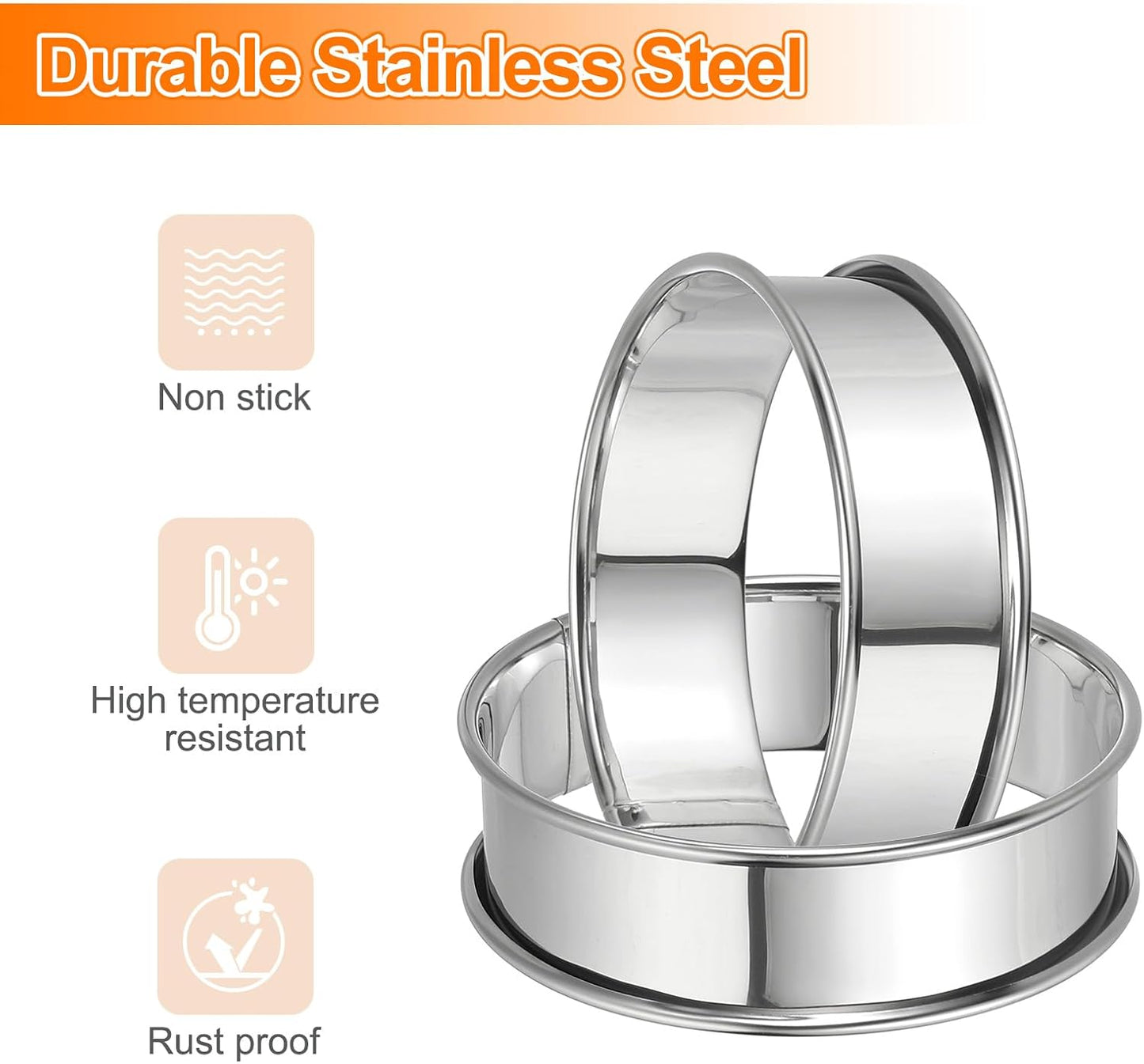 HARFINGTON 9pcs Crumpet Rings 2.36" 3.15" 3.94" Nonstick Round Cake Ring Stainless Steel Double Rolled English Pastry Rings for Kitchen Baking Crumpet Dessert, Silver