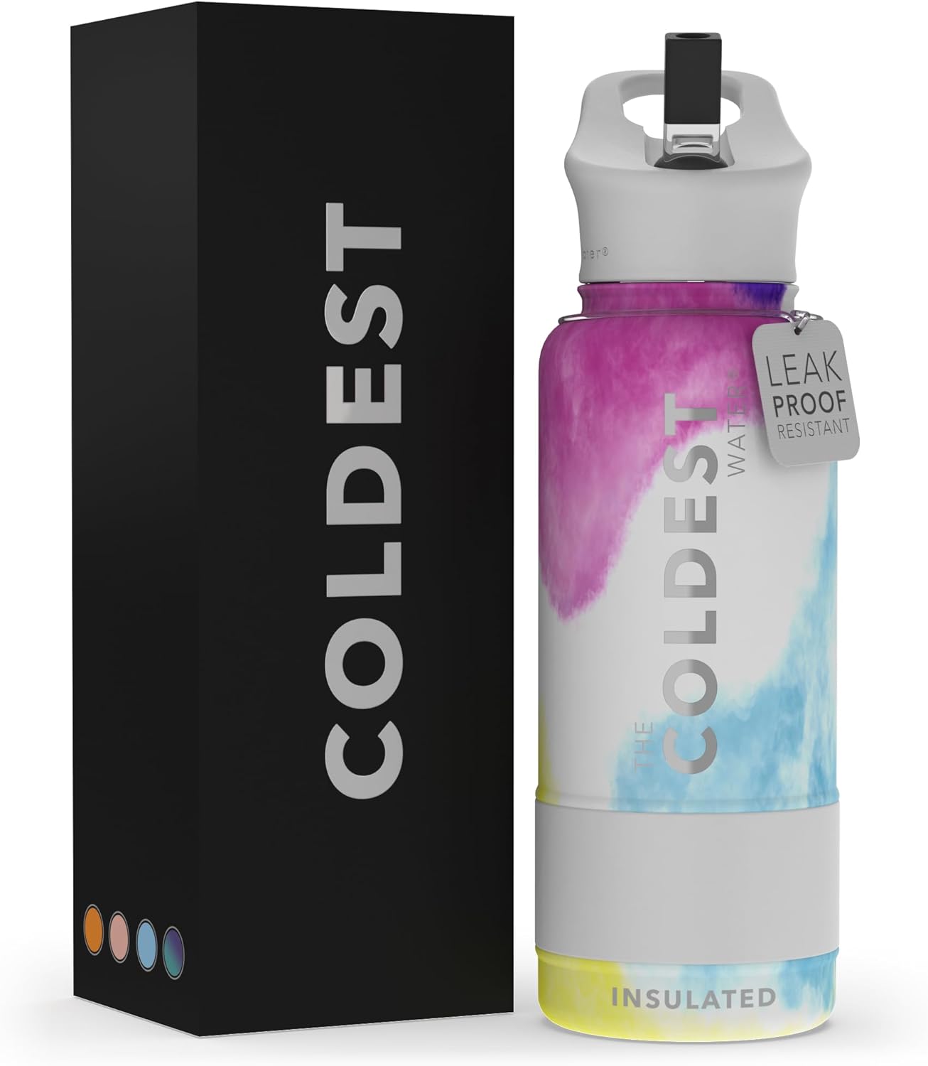 Coldest Insulated Water Bottle with Straw Lid - Stainless Steel Metal Insulated Bottle for Men & Women (Clouds of Tie Dye, 32 oz)