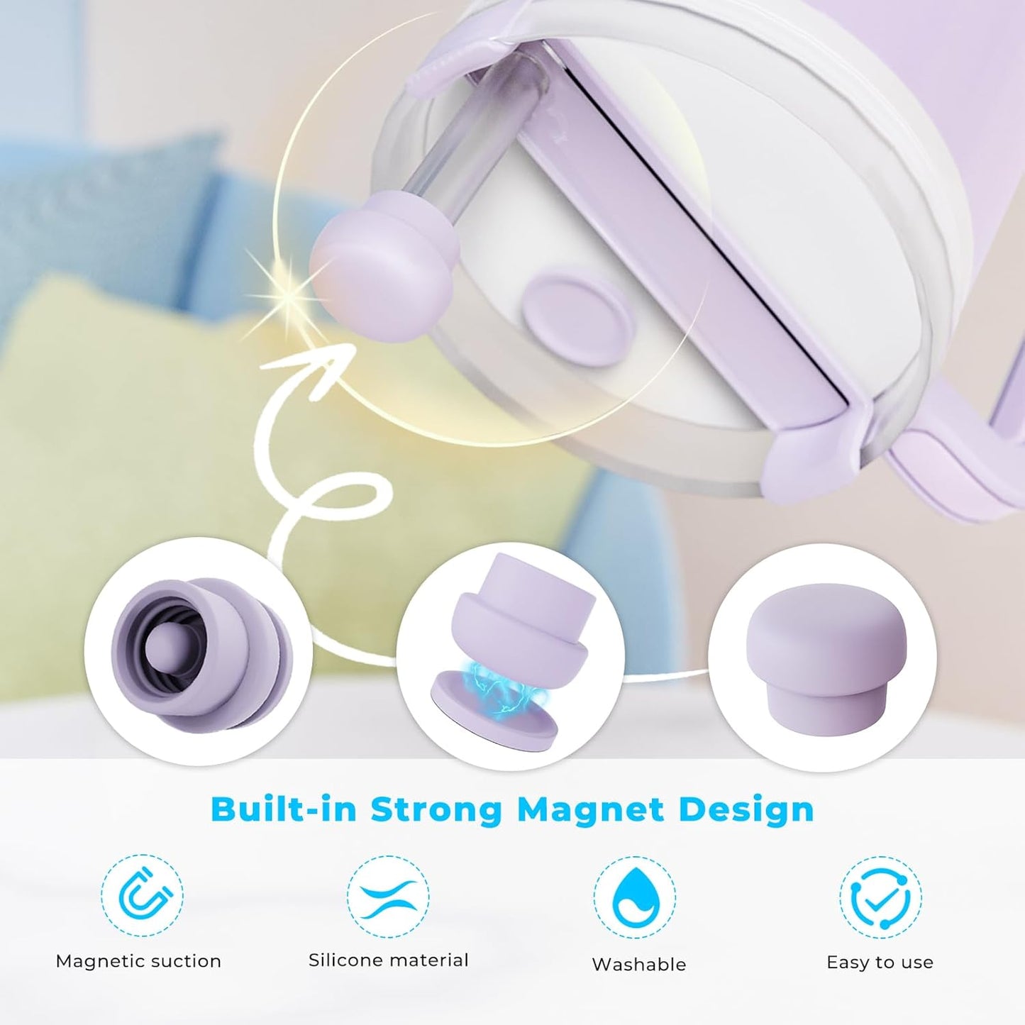 4-Pack Magnetic Straw Caps for BrüMate All Era & Resa Tumblers - Fits 0.31-0.47" Straws, Silicone Self-Adhesive Magnetic Lid Toppers Cap for Stanley 2.0/1.0 40oz 30oz Cup Straws (Multicolor)