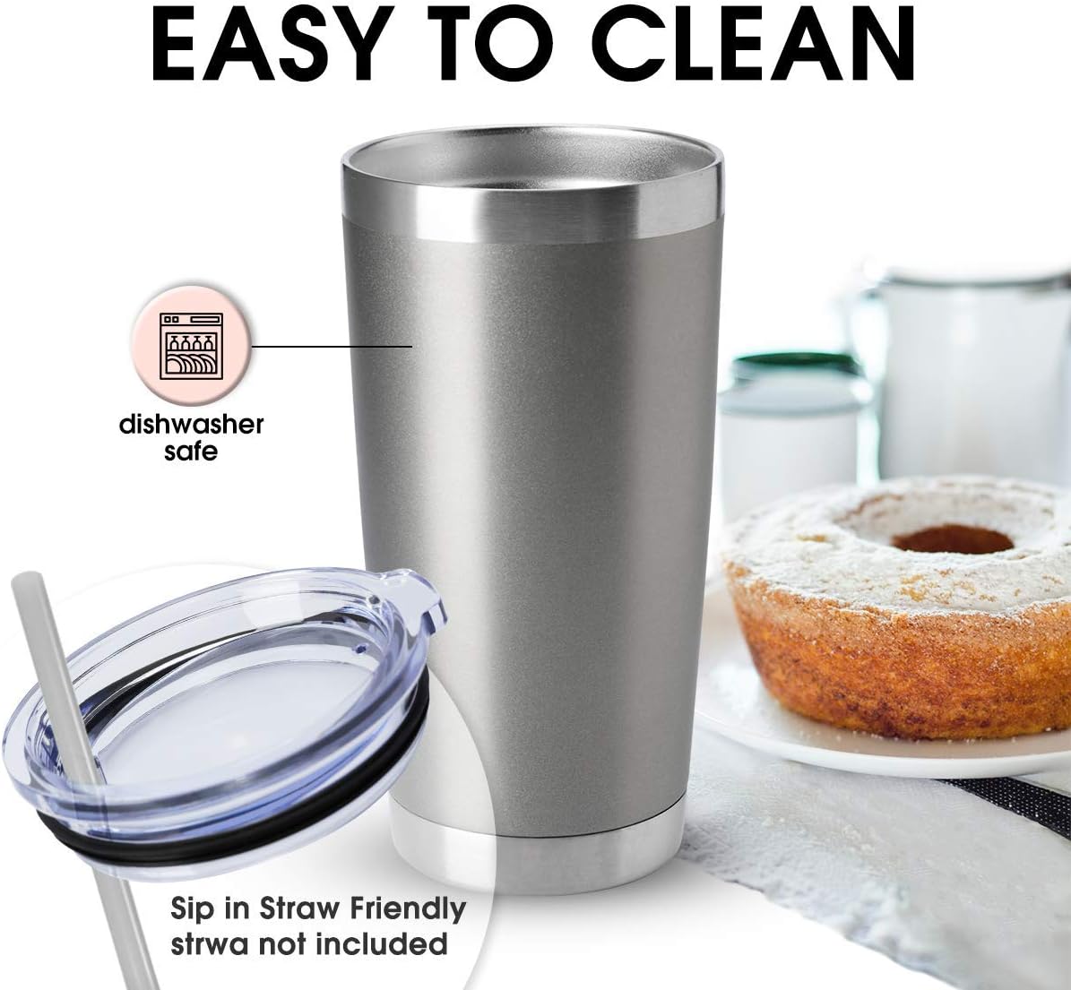 HASLE OUTFITTERS 20oz Tumblers Bulk Stainless Steel Cup with Lid Double Wall Vacuum Insulated Coffee Mug for Cold & Hot Drinks 1 Pack, Grey