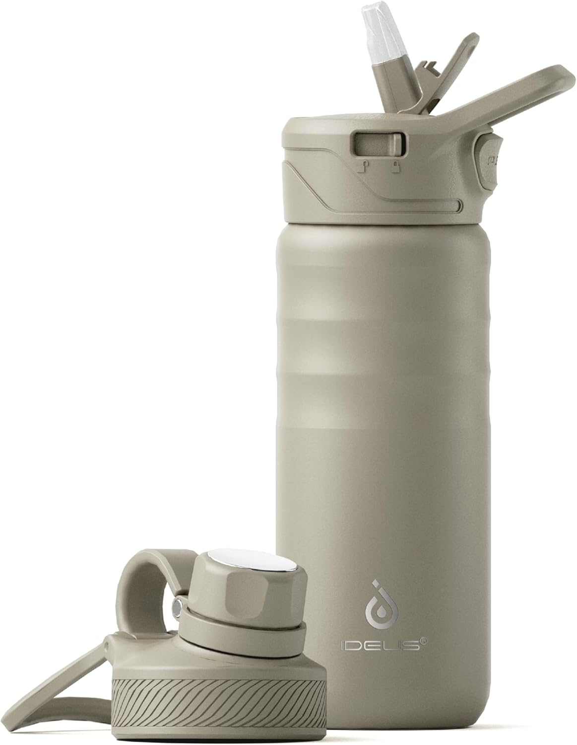 IDEUS Insulated Stainless Steel Water Bottle with 2 Leak-Proof Lids, Thermal Water Flask for Hiking Biking, 18oz, Celadon