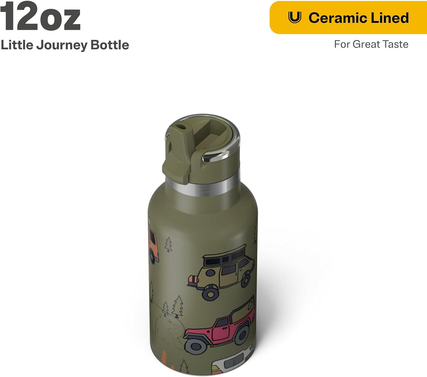 RTIC Little Journey Bottle with Straw, Insulated, Stainless Steel, Metal, Double Wall Vacuum-Insulation, Ceramic-Lined, Leak-Proof Lid, BPA-Free Water Flask for Sports, Travel, Happy Camper