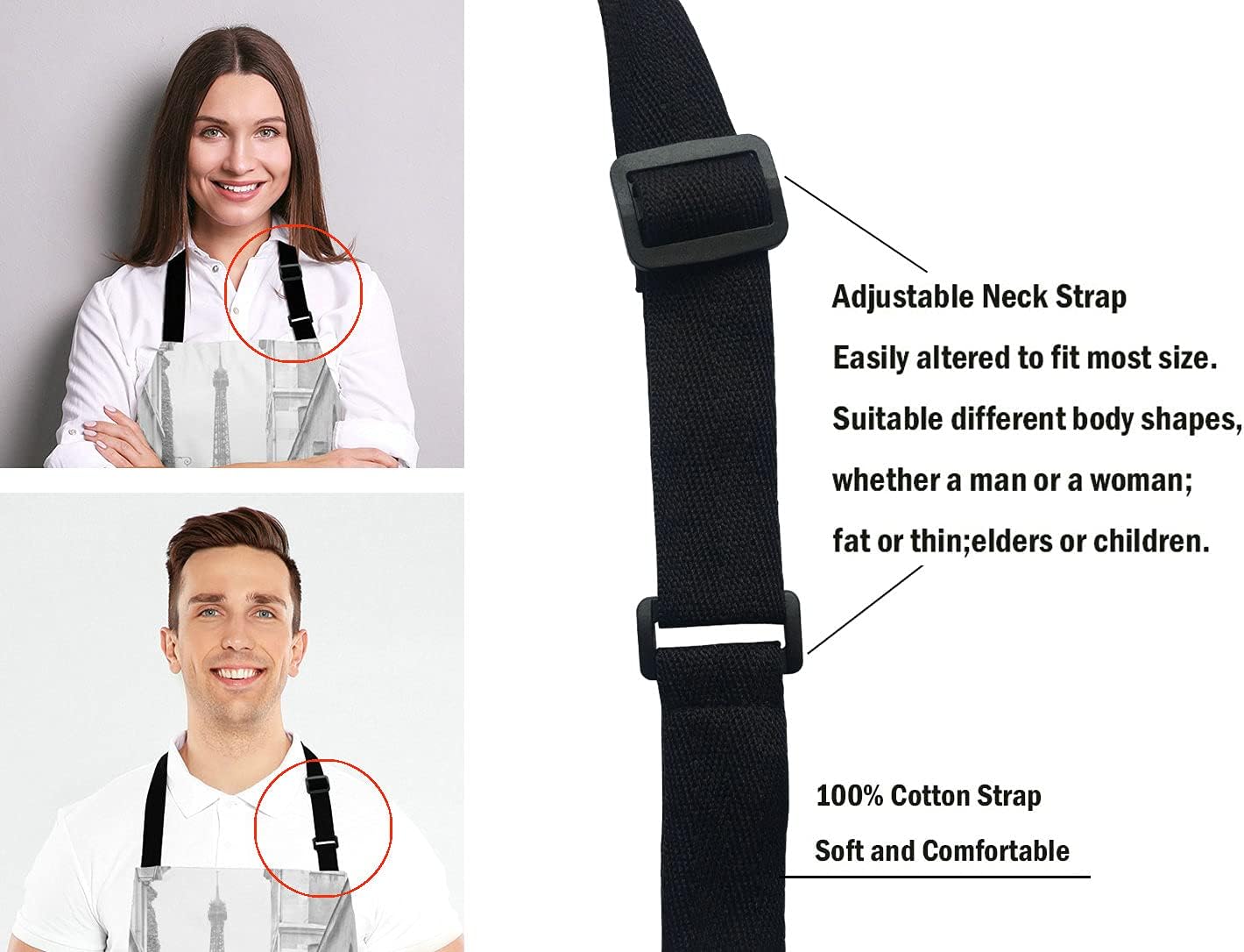 Paris France Apron, Red Umbrella in Rain Eiffel Tower Unisex Kitchen Bib with Adjustable Neck for Cooking Gardening,Adult Size