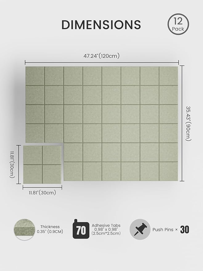 Bumusty Large Felt Bulletin Board, 30 Push Pins, 70 Adhesive Tabs - Image 2