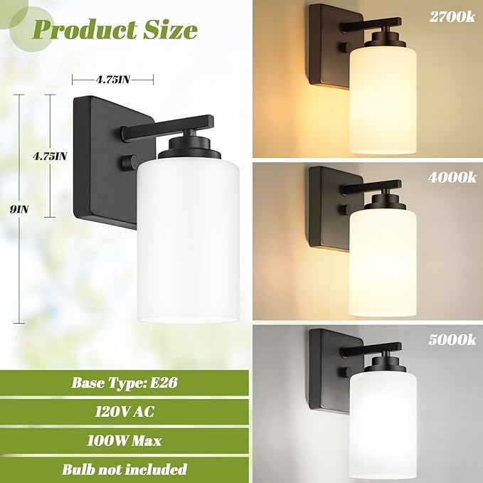 Set of 2 Wall Sconces for Bathroom, Modern Vanity Light Fixtures, Matte Black - Image 7