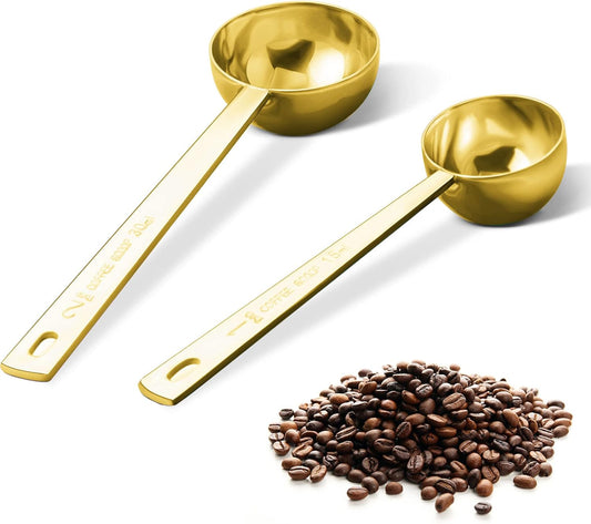 Premium Coffee Scoop Set, Set of 2, Metal Stainless Steel Long Handle Coffee Scoop, Measuring Coffee Spoons Contains 1 Tablespoon (15 ml) and 2 Tablespoons (30 ml) Spoon-Gold