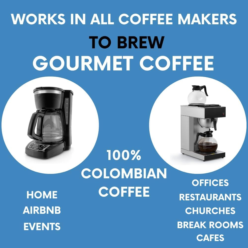 Sarasota Coffee Ground Packets | Gourmet Colombian Medium Roast Ground Coffee Packs | Columbian | Low Acid Mold Free Individual Single Pot Pouches for 12 Cup Coffee Maker | 2 Ounce Bags, 12 Count