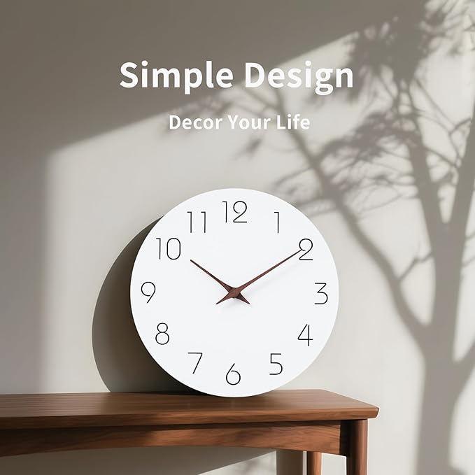 Mosewa Wall Clock 14 Inch White Silent Non Ticking Battery Operated Simple - Image 5