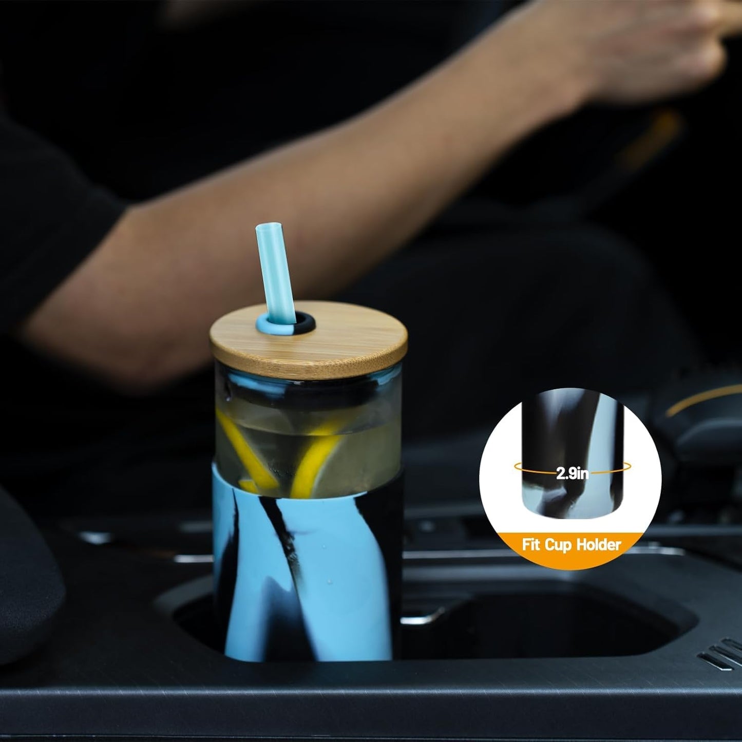 Tronco 20 oz Glass Tumbler with Straw and Lid- Glass Cup with Lid and Straw, Iced Coffee Cup Reusable, Smoothie Cups, Bamboo Lid and Protective Silicone Sleeve - BPA-Free