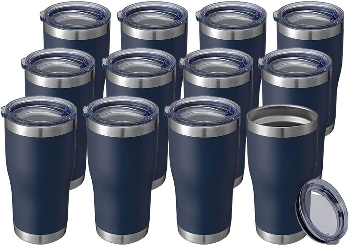 HASLE OUTFITTERS 20 oz Tumbler Bulk, Stainless Steel Tumblers with Lid, Vacuum Insulated Tumbler, Double Wall Powder Coated Cup, coffee mugs, Navy Blue, 12 Pack
