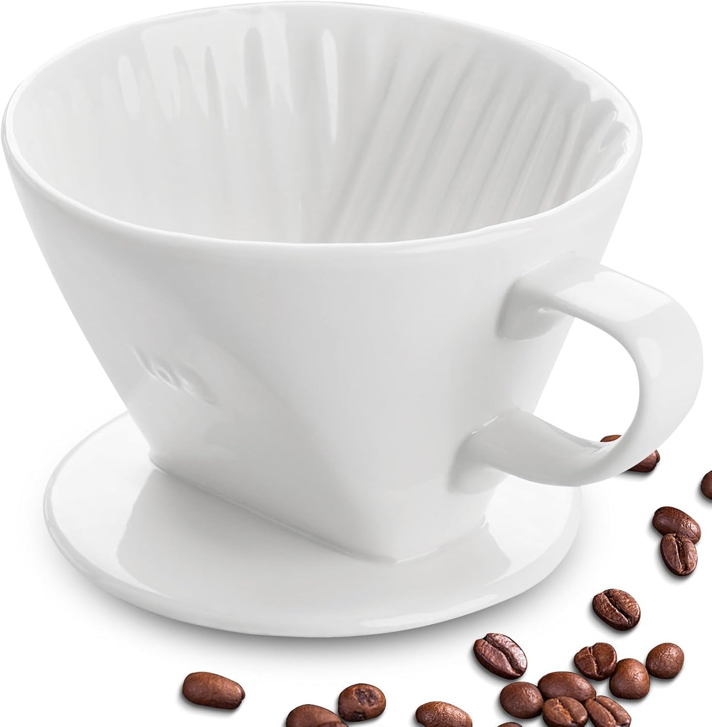 Handmade Pour Over Ceramic Coffee Dripper - Authentic Brewing Experience for Camping, Office, and Home (White)