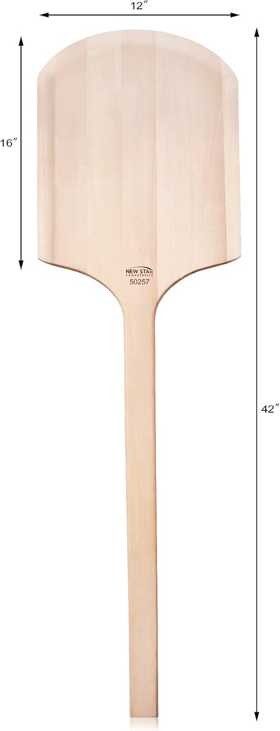 New Star Foodservice 50257 Restaurant-Grade Wooden Pizza Peel, 16" L x 12" W Plate, with 26" L Wooden Handle, 42" Overall Length