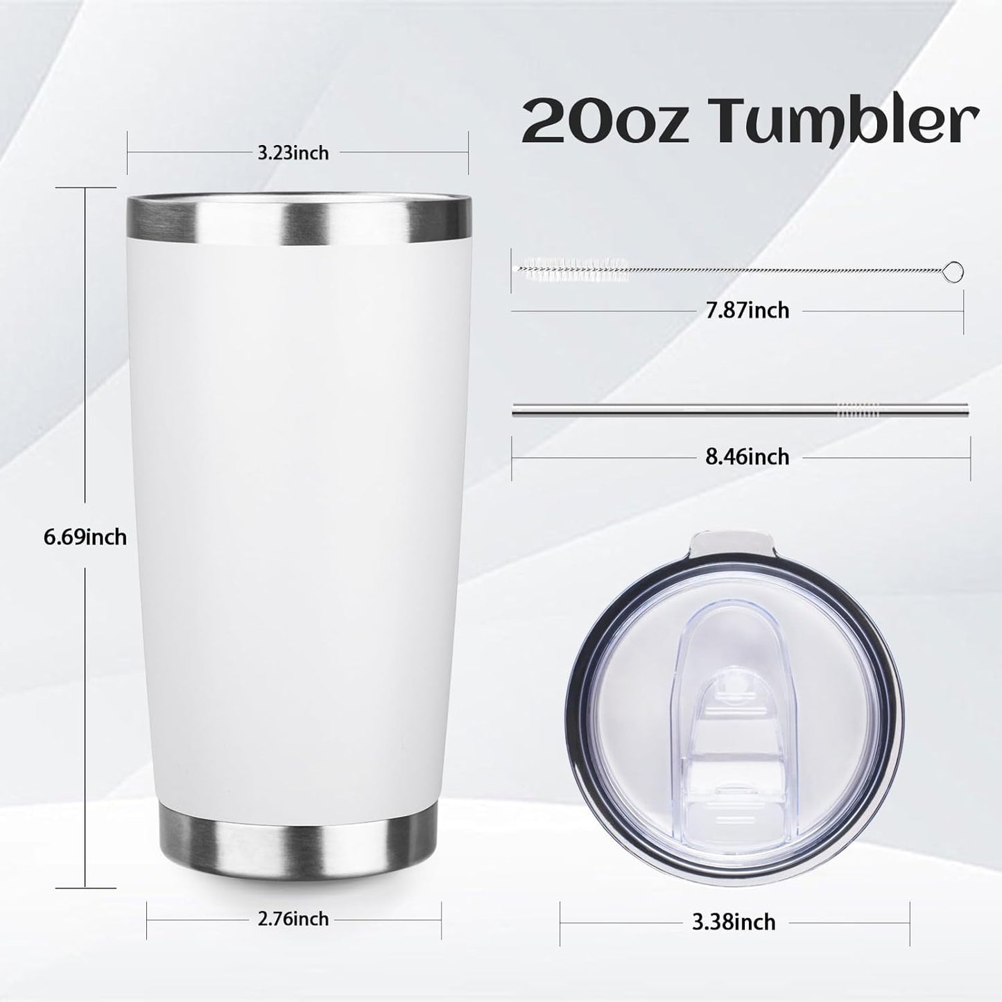 20oz Tumbler Bulk with Lid and Straw, Stainless Steel Double Wall Vacuum Insulated Travel Mug, Powder Coated Coffee Cups for Hot and Cold Drinks,Funny Gifts for Women Men(White,1)