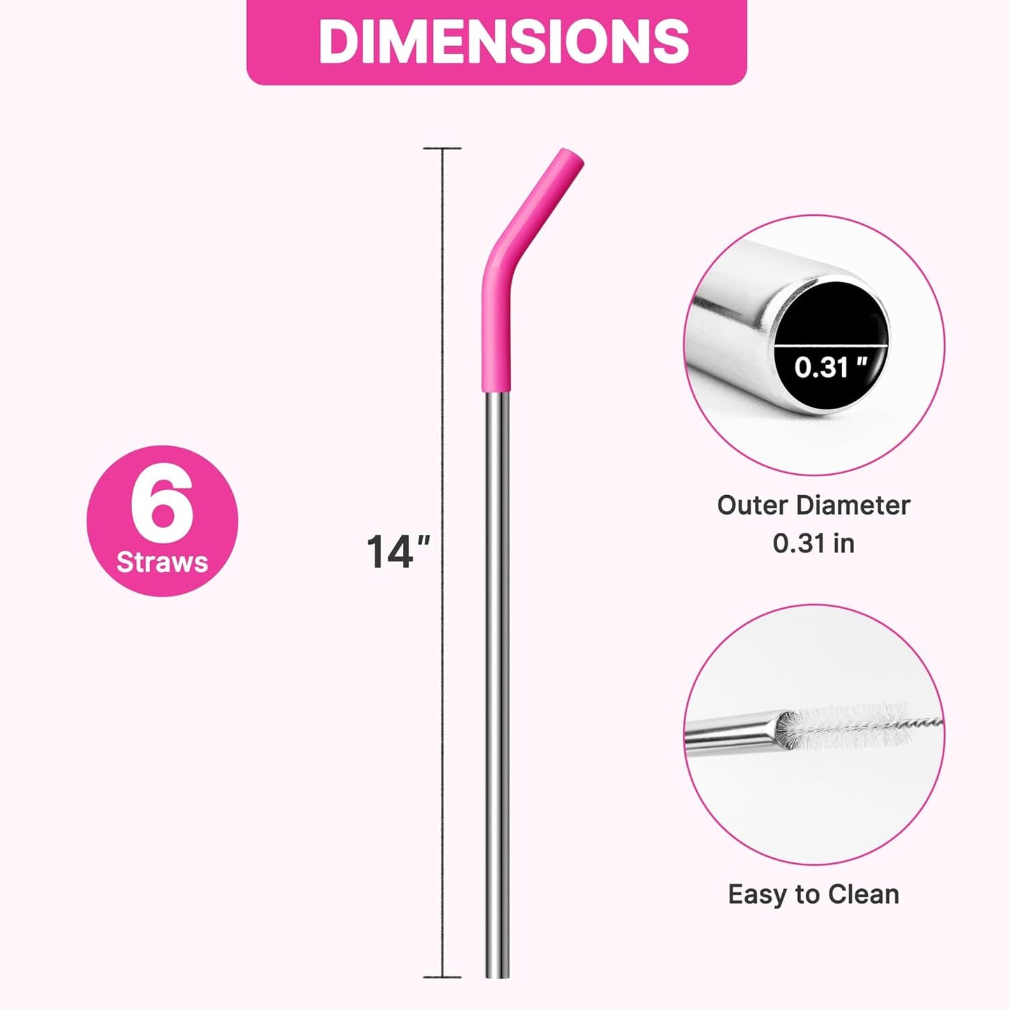 Metal Straws Reusable for 40oz Tumblers,Stainless Steel Replacement Straight Straws with Silicone Tips for 40oz Stanley Cup, Simple Modern,Meoky Tumblerr, Cleaning Brush