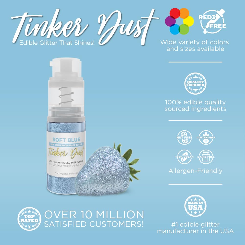 Bakell - Soft Blue Tinker Dust (4g, 1x Mini Spray Pump) Edible Glitter for Food, Desserts, and Beverages!