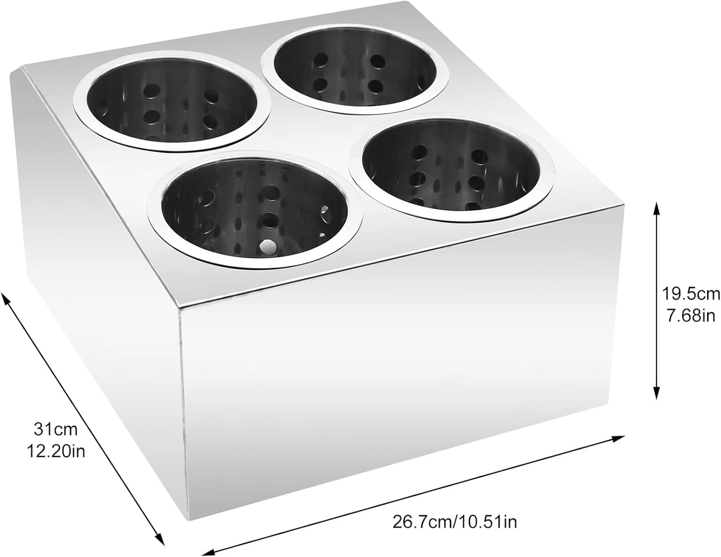 Stainless Steel Flatware Utensil Holder, Commercial 4-Hole Cylinder Silverware Organizer for Countertop Restaurant