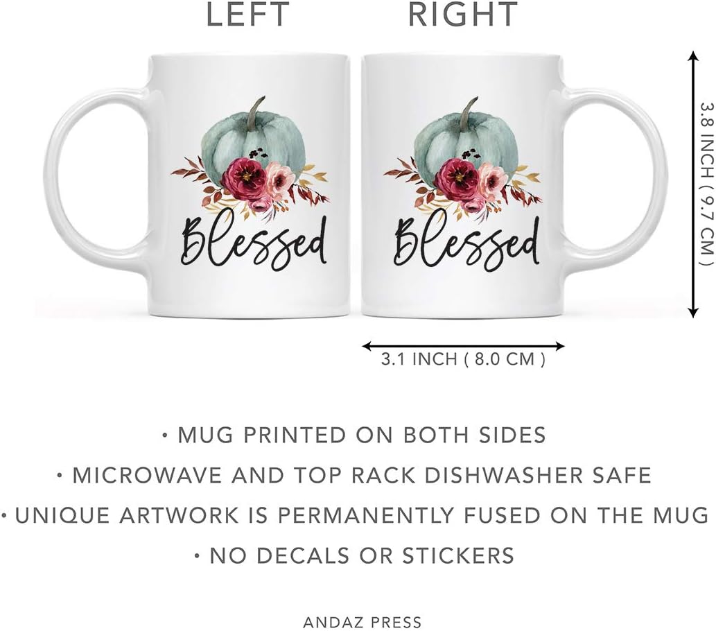 Andaz Press Fall Burgundy Marsala 11oz. Ceramic Coffee Tea Mug, Blessed, 1-Pack, Pumpkin Floral Graphic, Birthday, Friend, Family, Coworker, Autumn Season, Festive Thanksgiving Ideas