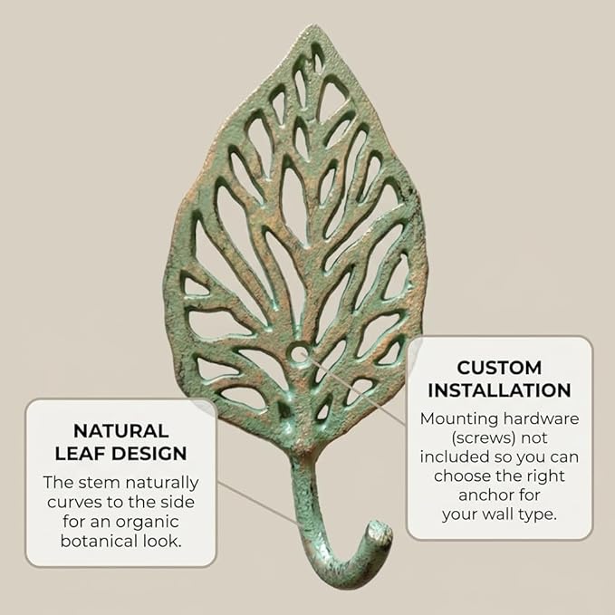 The Bridge Collection Leaf Wall Hook Cast Iron – Verdigris Green Botanical Coat - Image 6