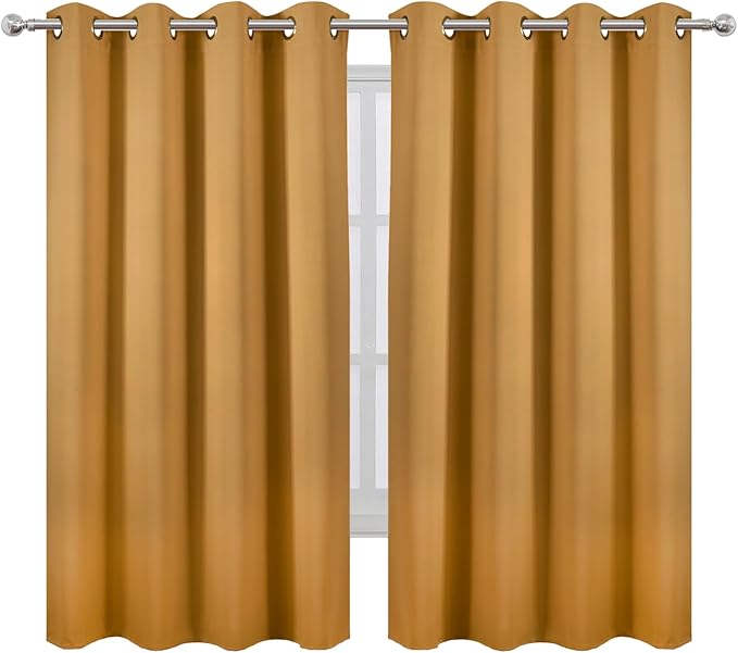 LEMOMO Mustard Yellow Blackout Curtains 52 x 63 Inch Length/Set of 2 Curtain - Image 2