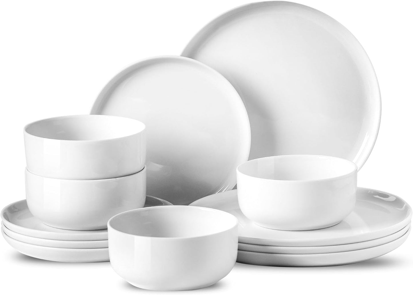 12 Pieces Porcelain Dinnerware Set, Modern Serving Plates and Bowls Sets, Premium White Dishes Set for 4, Chip and Scratch Resistant Dishware Sets Kitchen Dish Dining Ware Tableware Set, White