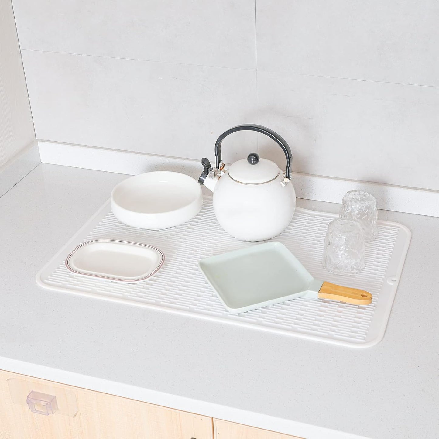 Silicone Dish Drying Mat for Multiple Usage,Easy clean,Eco-friendly,Heat-resistant Silicone Mat for Kitchen Counter or Sink,Refrigerator or Drawer Liner White 3XL 28 inches x 18 inches