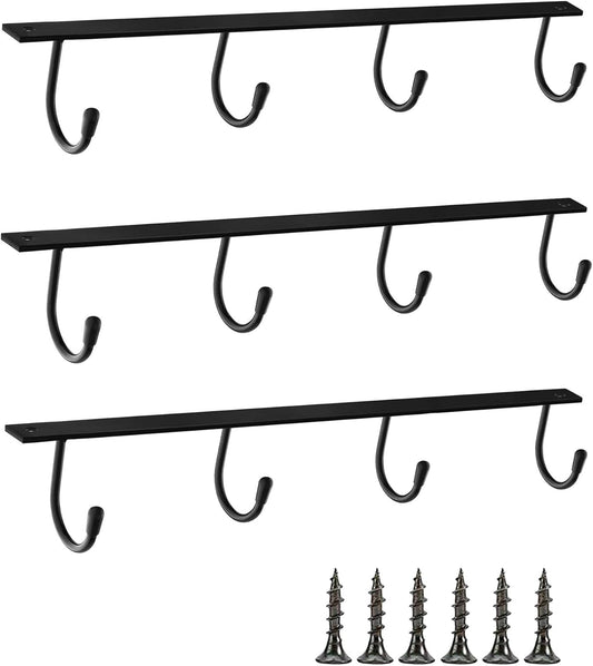 Mug Hanger Under Cabinet 3 Pcs Metal Coffee Hooks Wall Mounted Coffee Cup Rack Mug Storage Organizer for Kitchen Dining Bar - Black