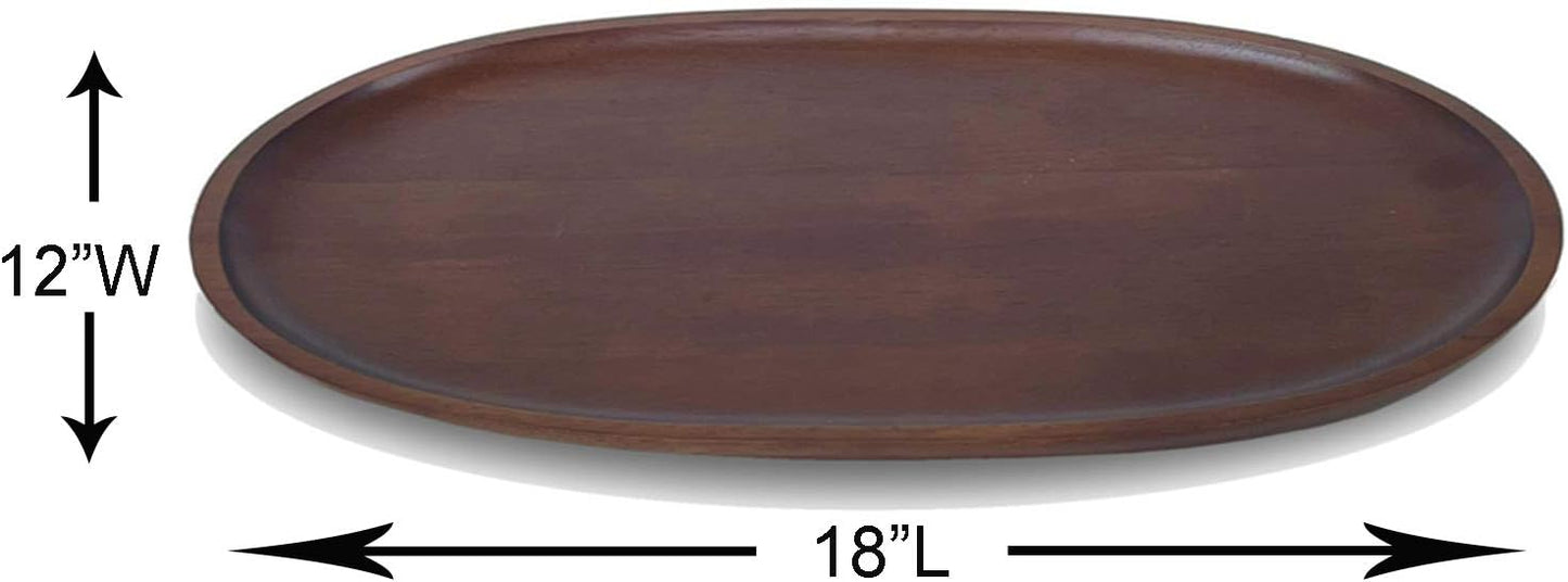 Woodard & Charles Extra Large Oval Serving Tray – Walnut-Stained Wood Platter for Kitchen, Dining, Parties & Home Décor
