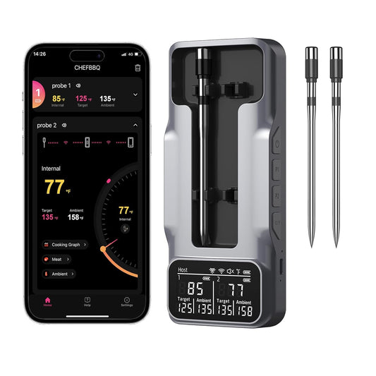 800FT Smart Wireless Meat Thermometer with Digital Meat Probe, Bluetooth Meat Thermometer with App Host Control for Barbecue, Outdoor Grilling, Oven & Smoker (Two*Probe-01)
