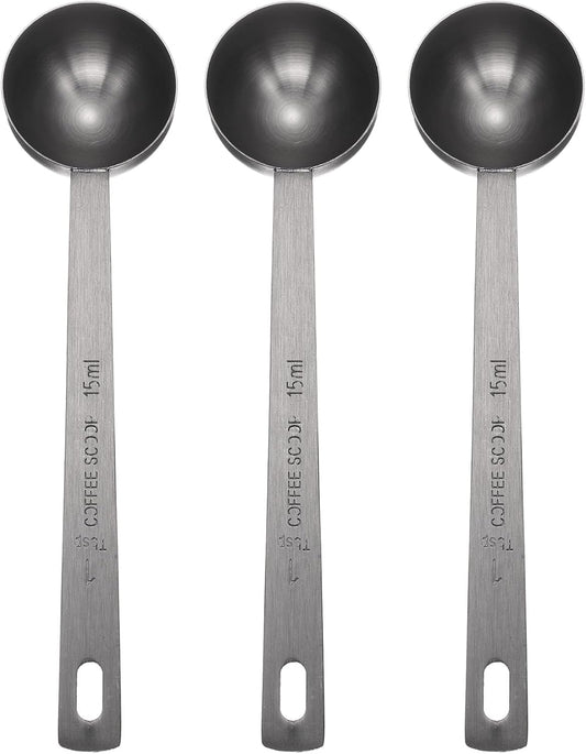 HARFINGTON 3pcs Coffee Scoop Spoon 1tbsp (3tsp, 15ml) 304 Stainless Steel Long Handle Teaspoon/Tablespoon Measuring Spoons Scoops for Tea Sugar Kitchen, Black