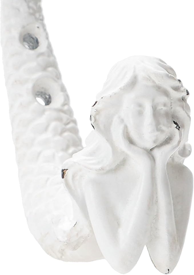 SOFFEE DESIGN 2pcs White Mermaid Shape Metal Coat Hooks, Playful Mermaid Design - Image 6