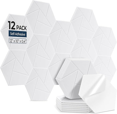 12 Pack Hexagon Acoustic Panels, Self-Adhesive Acoustic Wall Panels by AUSLET