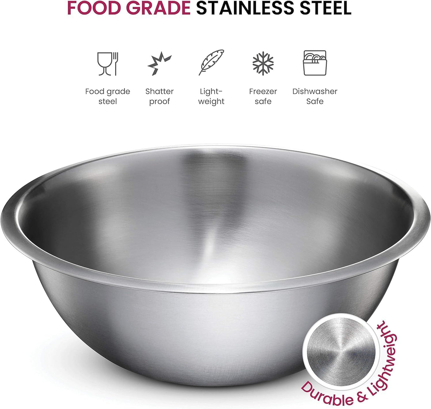 Stainless Steel Mixing Bowl Set, Nesting Bowls for Kitchen Baking, Cooking, Prepping, Kitchen Food Storage Organizers, No Lids (6 Pack)