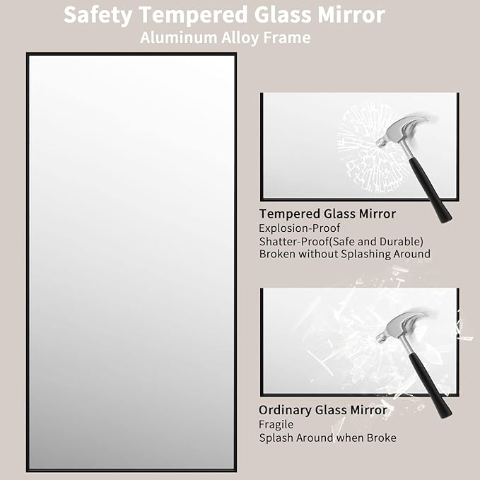 LOAAO 72"X36" Black Rectangle Bathroom Mirror Wall, Matte Black Aluminum Alloy - Image 5