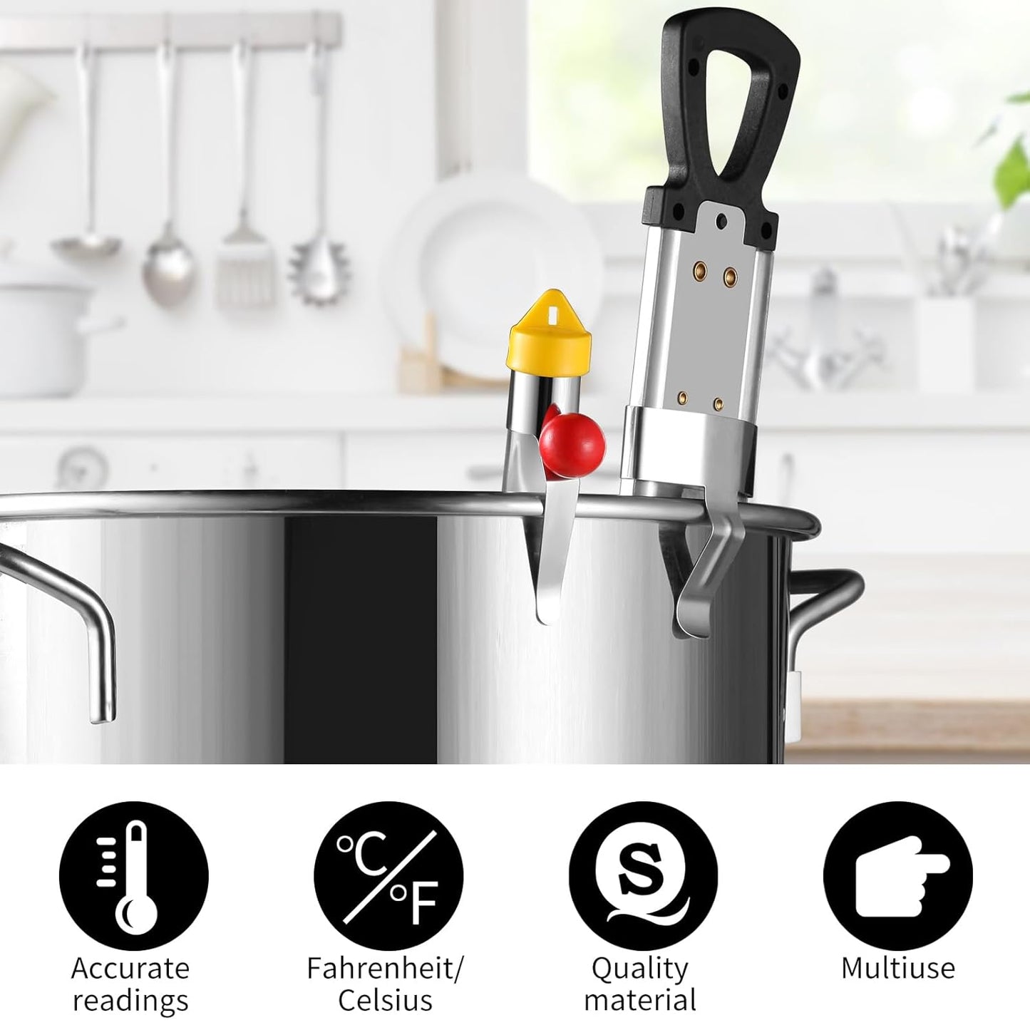 2Pcs Candy Thermometer with Pot Clip and Hanging Hook, Upgrade Stainless Steel Deep Fry Oil Thermometer Instant Read Cooking Thermometer for Food, Oil/Candy/Fry/Jam/Sugar/Syrup/Jelly Food Thermometers