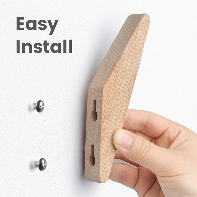 COCOYA 4Pack Natural Rubber Wood Wall Hooks 25 LBS - Image 4