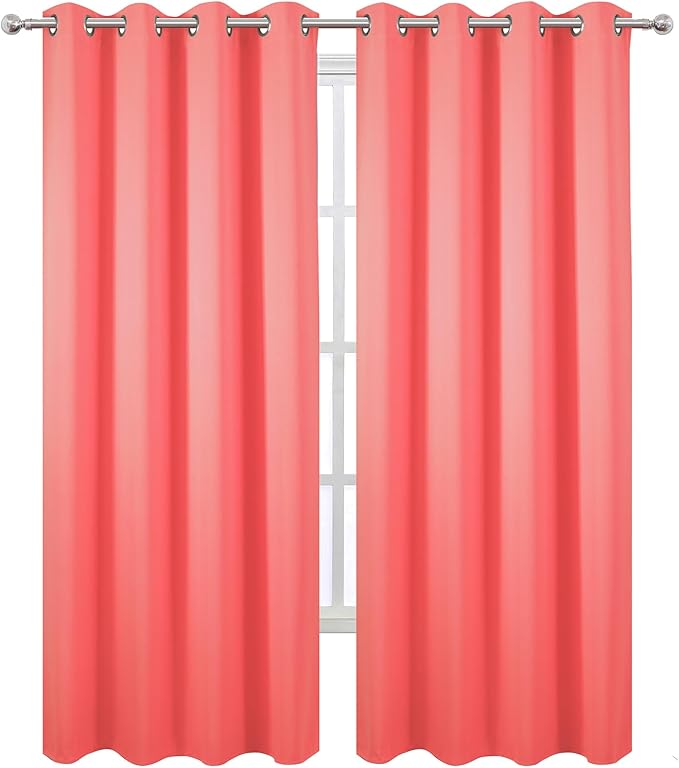 LEMOMO Blackout Curtains 52 x 120 Inch Long Coral Curtains Set of 2 Panels Room - Image 2