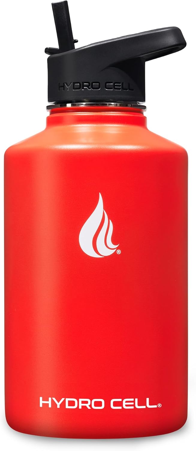 HYDRO CELL Stainless Steel Insulated Water Bottle with Straw - For Cold & Hot Drinks - Metal Vacuum Flask with Screw Cap and Modern Leakproof Sport Thermos for Adults (Mandarin 64oz)