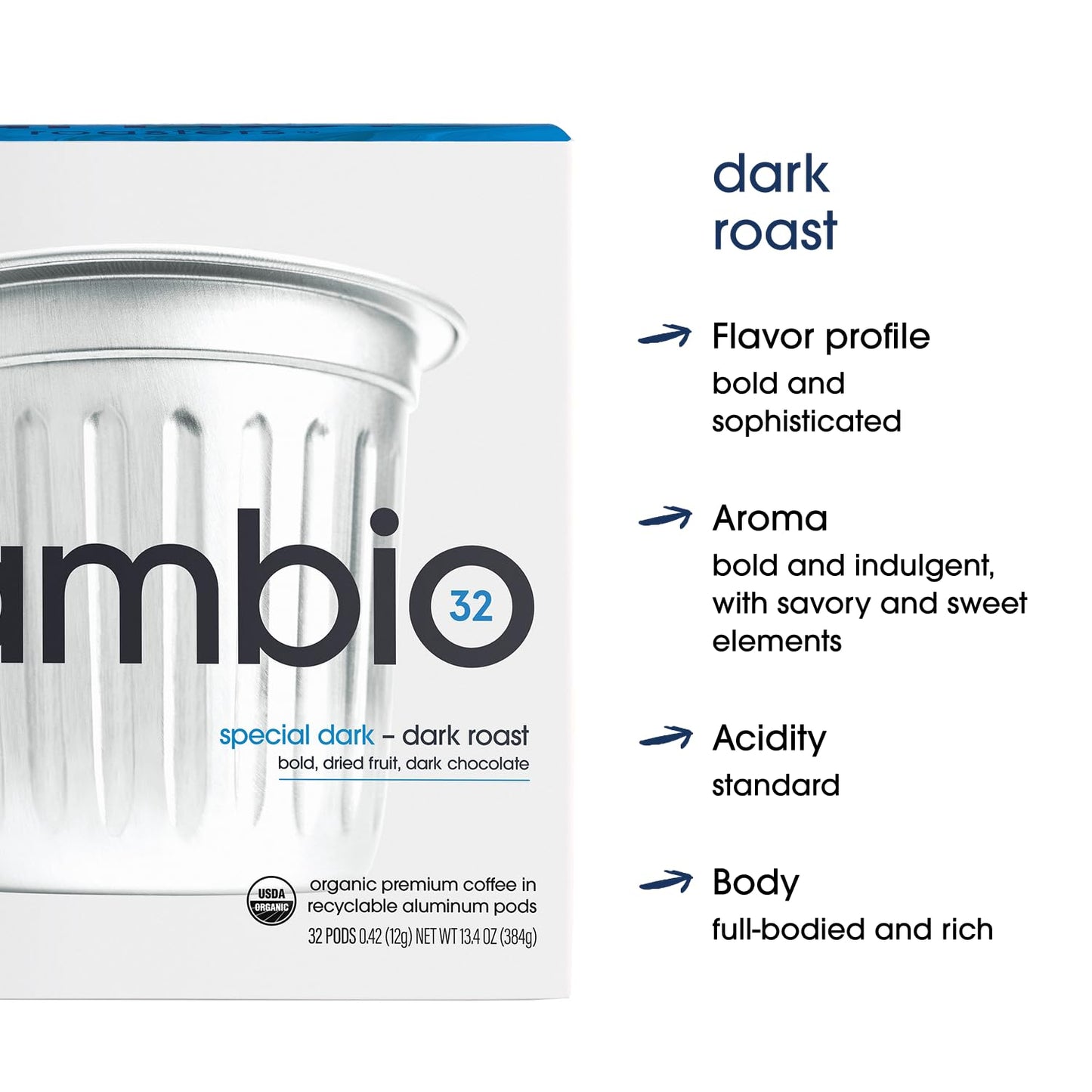 Cambio Roasters Premium Dark Roast Keurig Organic Coffee K Cups, Only Aluminum Keurig Coffee Pods with Organic Beans, More Flavor & Longer Lasting Freshness, Bold & Smooth Dark Roast Pods, 60 count