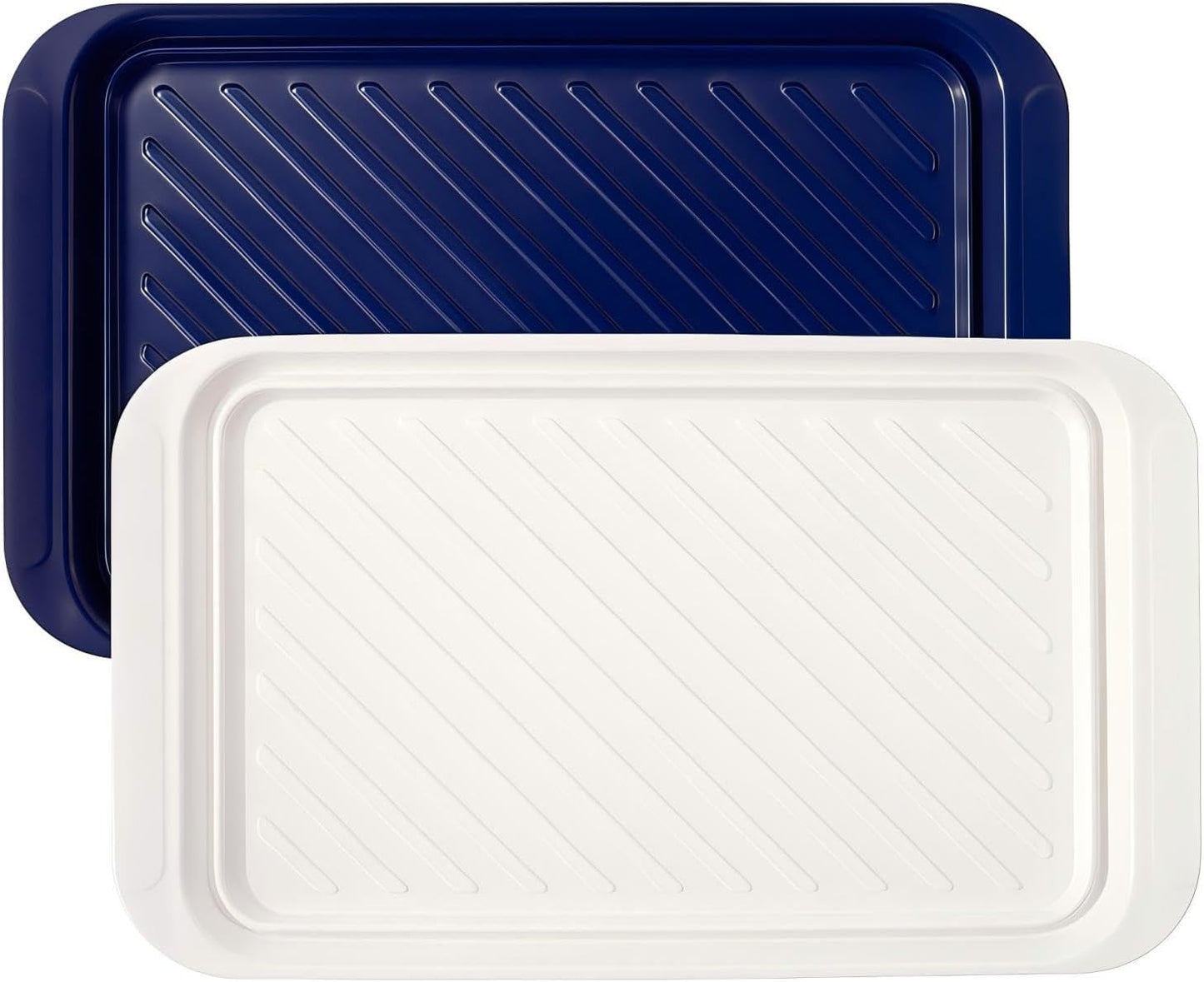 TP Grilling Prep and Serve Trays, 17" BBQ Tray for Meat Marinating and Food Plating, Melamine Serving Platters Set of 2 Grilling Accessories, Blue and White