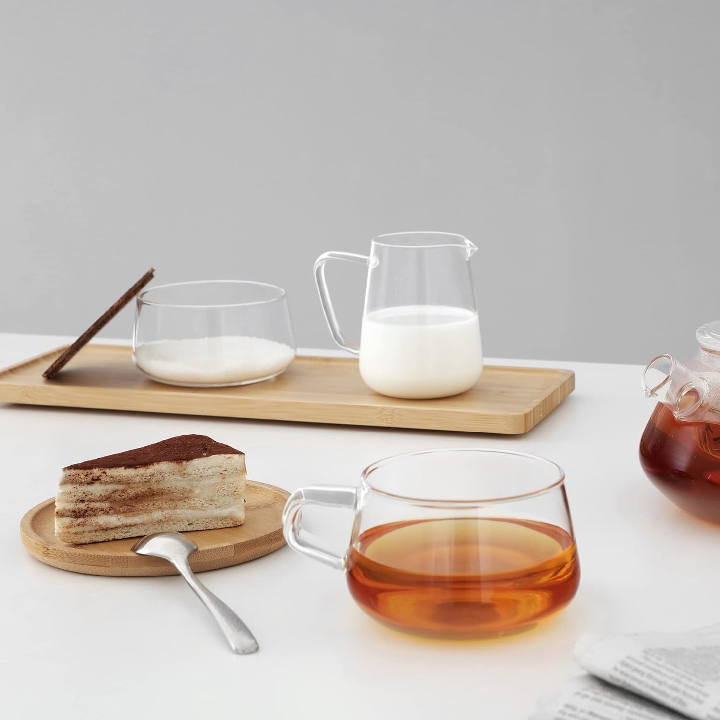 VIVA Classic Glass Coffee Mug or Tea Cup and Saucer Made of Bamboo Wood - 9 oz / 250ml - Perfect for Cappuccinos, Macchiatos, and lattes