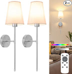 NIORSUN 25.4 inch Brushed Nickel Battery Operated Wall Sconce Set of 2 by NIORSUN