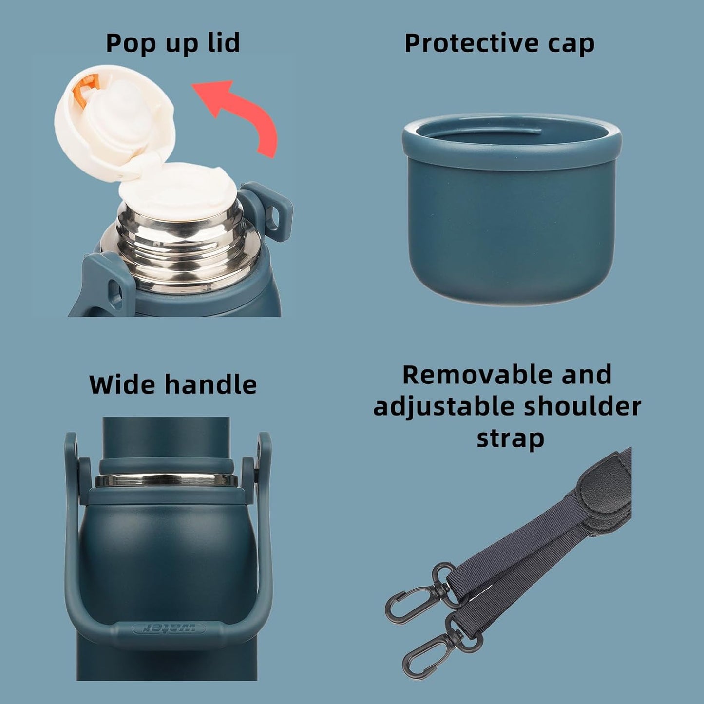 BJPKPK Insulated 50oz Thermos Water Bottle BPA Free With Lid and Carry Handle Stainless Steel Water Bottles for Outdoor Sports,Navy Blue