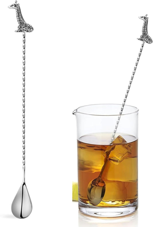 Homestia Bar Spoon Cocktail Mixing Spoon, Spiral Pattern Bar Cocktail Shaker Spoon, Stainless Steel Long Handle 12 Inches, Drink Stirrers Spoons with Giraffe Handle for Cocktail Shaker Tall Cups