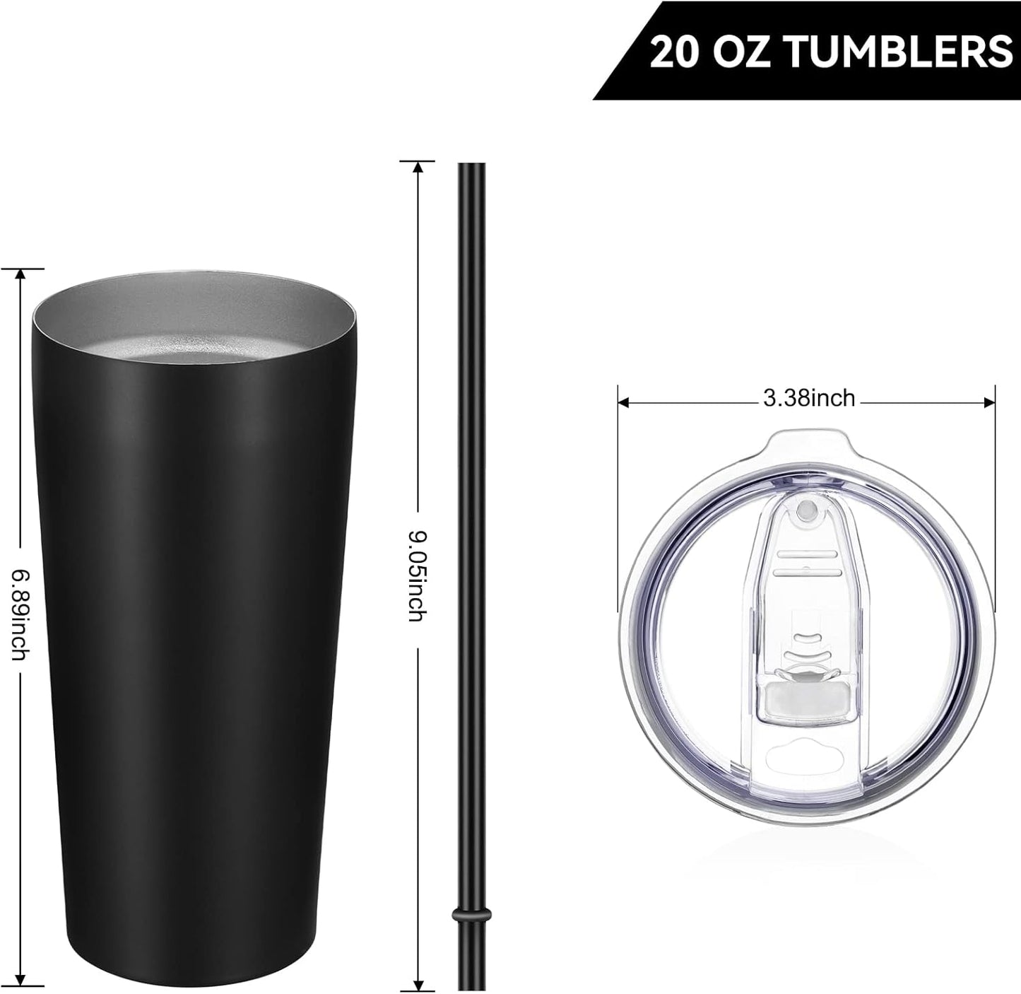 VEGOND 20oz Tumbler Bulk with Lid and Straw 1 Pack, Stainless Steel Vacuum Insulated Tumbler, Double Wall Coffee Cup Travel Mug, Black